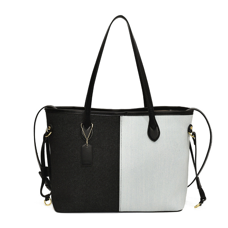 Women's Large Capacity Denim Fashion Stitching Contrast Shoulder Bags