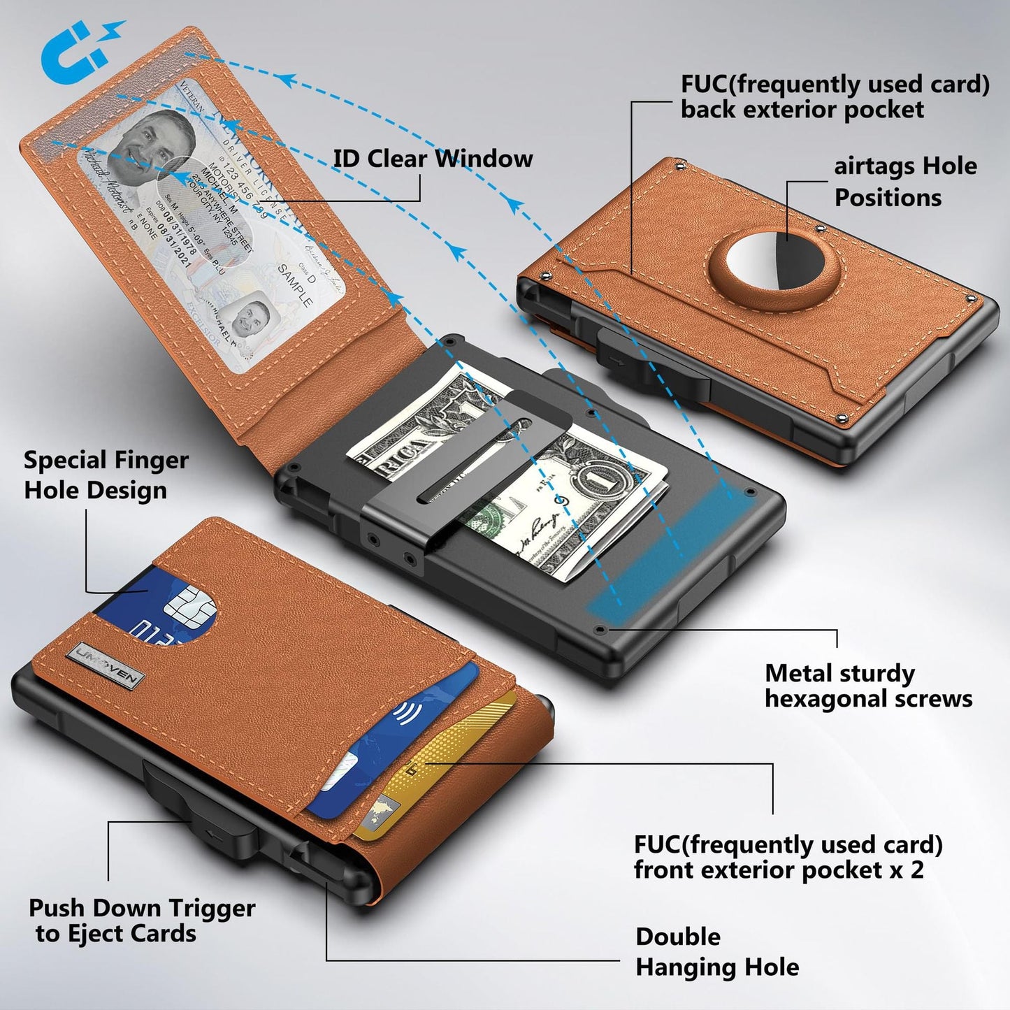 Men's High-grade Large Capacity Swiping Flip Metal Men's Wallets