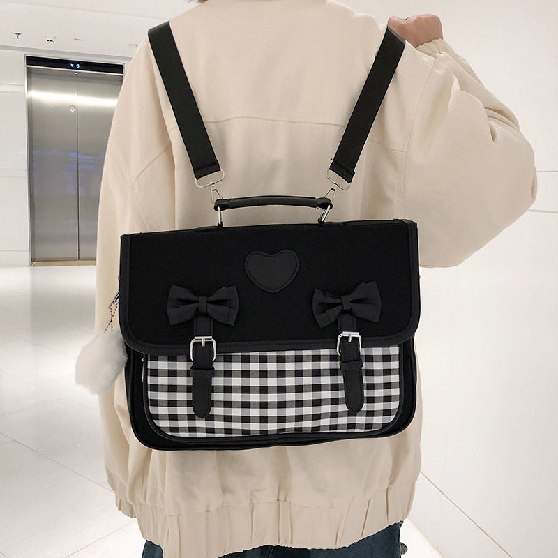Fresh Lolita Style Chessboard Plaid Bow Backpacks