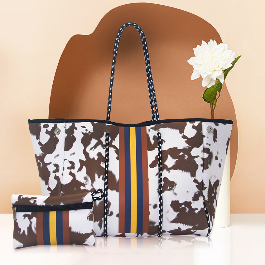Leopard Print Printed Black Portable Beach Shoulder Bags