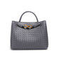 Women's Design Metal Cord Fastener Authentic Leather Weave Portable Shoulder Bags