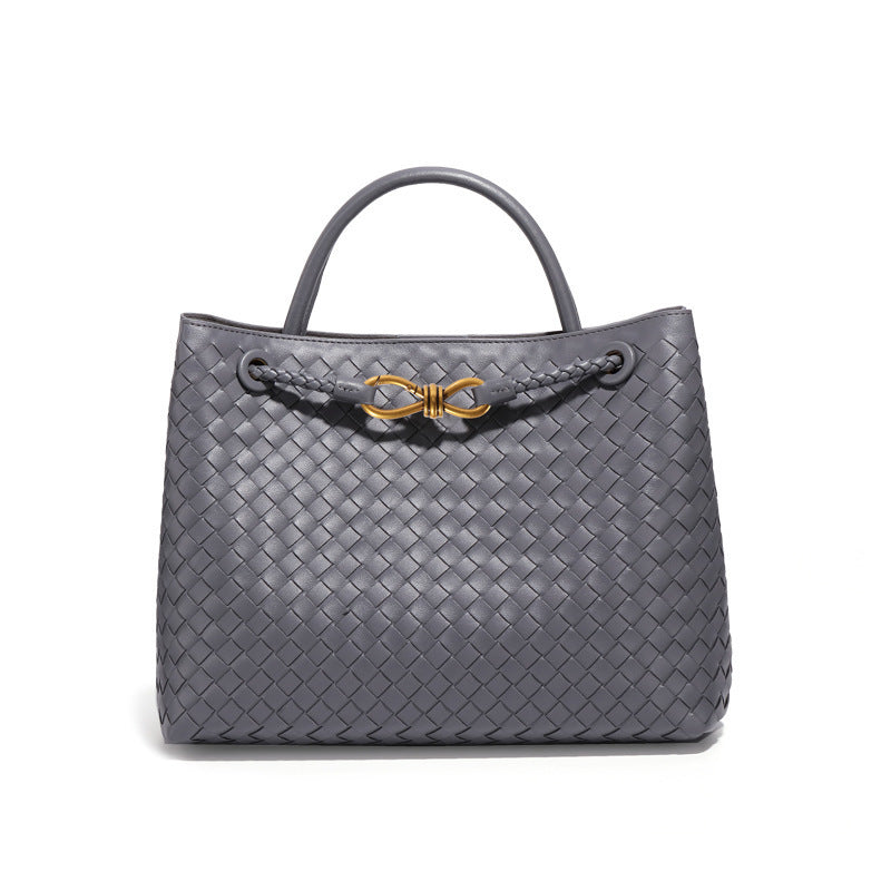 Women's Design Metal Cord Fastener Authentic Leather Weave Portable Shoulder Bags