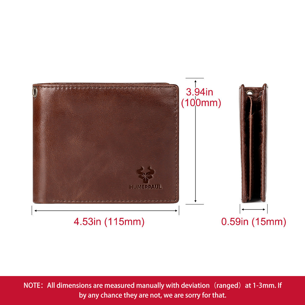 First Layer Cowhide Metal Chain Simple Short Men's Wallets