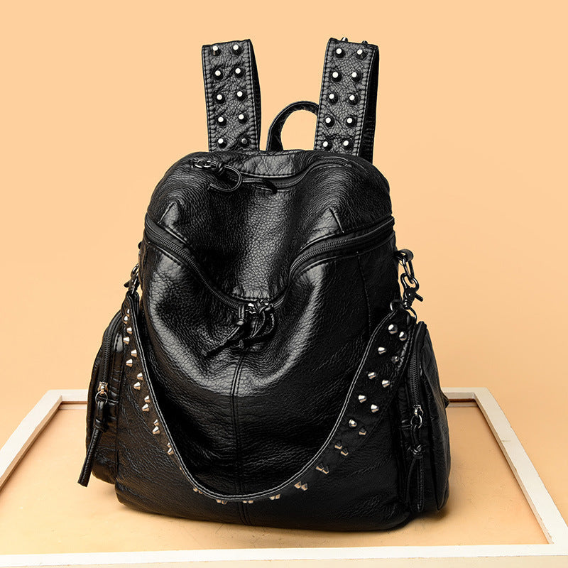 Women's High-grade Rivet Washed Leather Solid Color Crossbody Bags