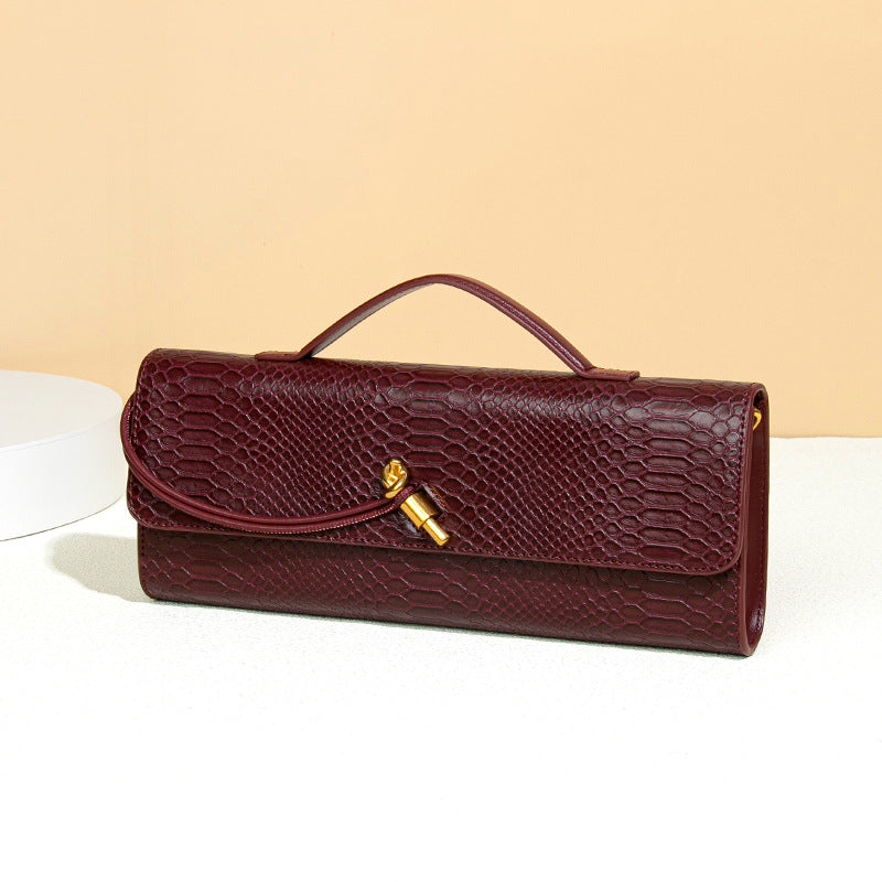 Crocodile Pattern Snake Clutch File Horizontal Crossbody Bags