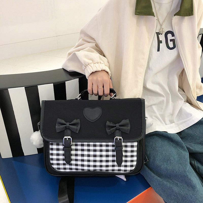 Fresh Lolita Style Chessboard Plaid Bow Backpacks
