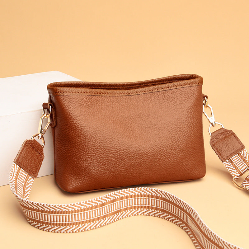 Women's Leather Wide Strap Closed Toe Layer Shoulder Bags
