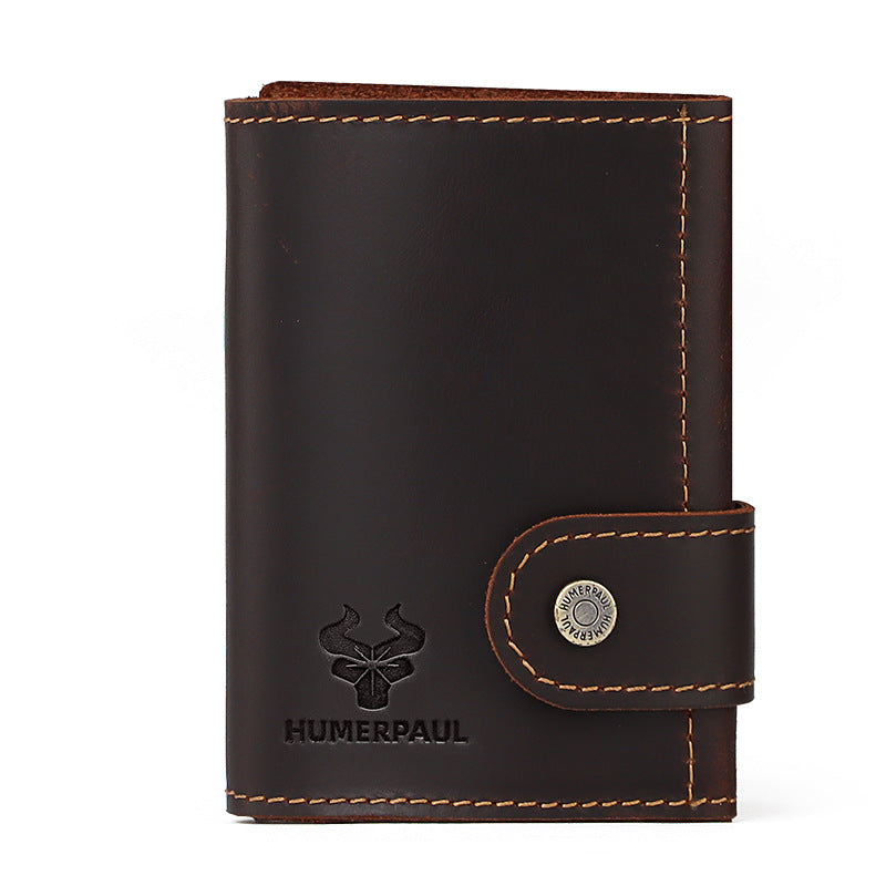 Men's Crazy Horse Leather Automatic Metal Cartridge Card Holder