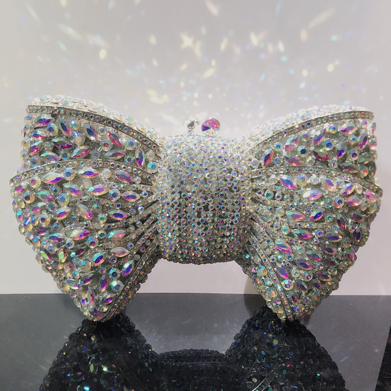 Women's Banquet Dress With Diamond Bow Holding Evening Bags