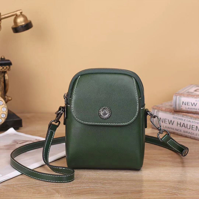 Women's Leather Retro Cowhide Vertical Mobile Phone Bags