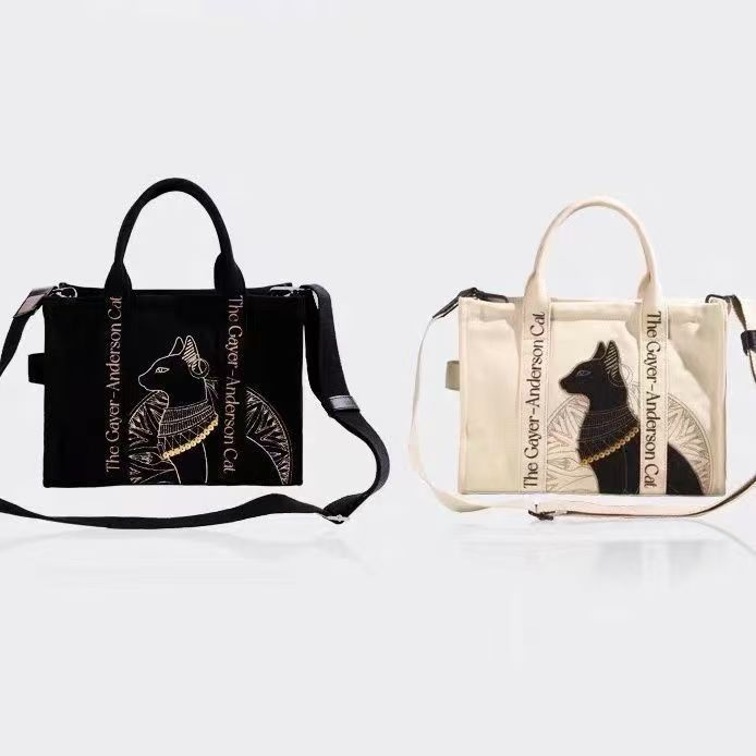 Museum Anderson Cat Embroidered Portable Cotton Tote Bags