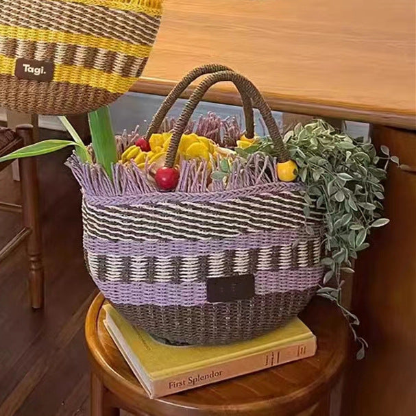 Basket Tassel Wooden Bead Decoration Cute Handbags