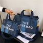 Women's Embroidered Letters Denim Blue Retro Patchwork Crossbody Bags
