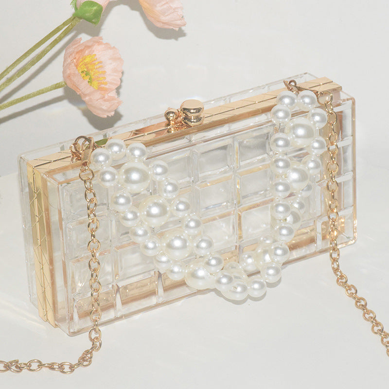 Women's Acrylic Transparent Pearl Chain Dinner Party Crossbody Bags