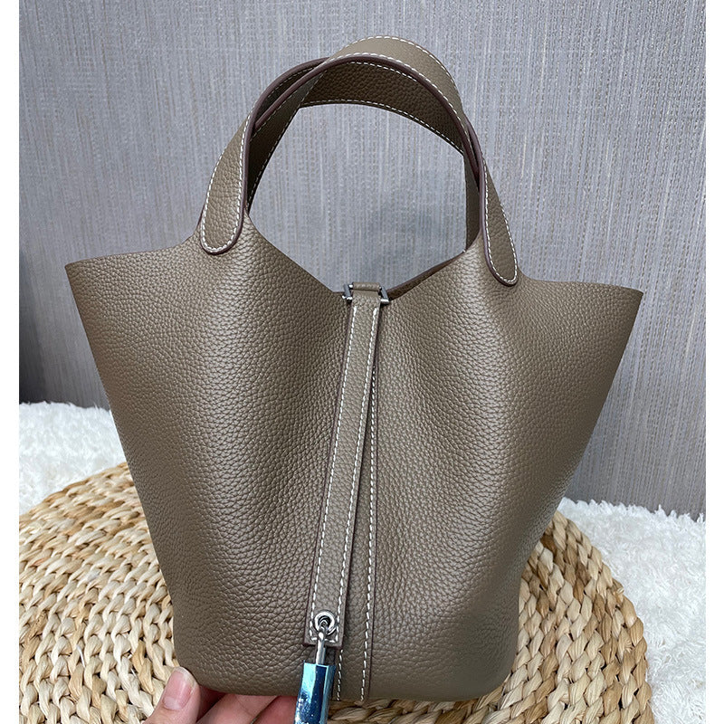 Women's Home Vegetable Basket Hand First Layer Cowhide Bags