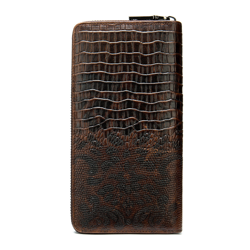 Men's Crocodile Pattern Cowhide Long Swiping Clutch Men's Wallets