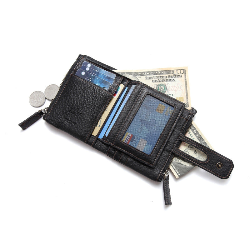 Famous Artisan Leather Short Zipper Button Multiple Men's Wallets
