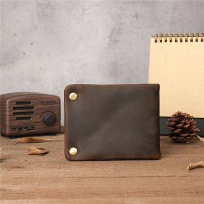 Men's Leather Retro Horizontal Zipper Cowhide Simple Distressed Genuine Men's Wallets