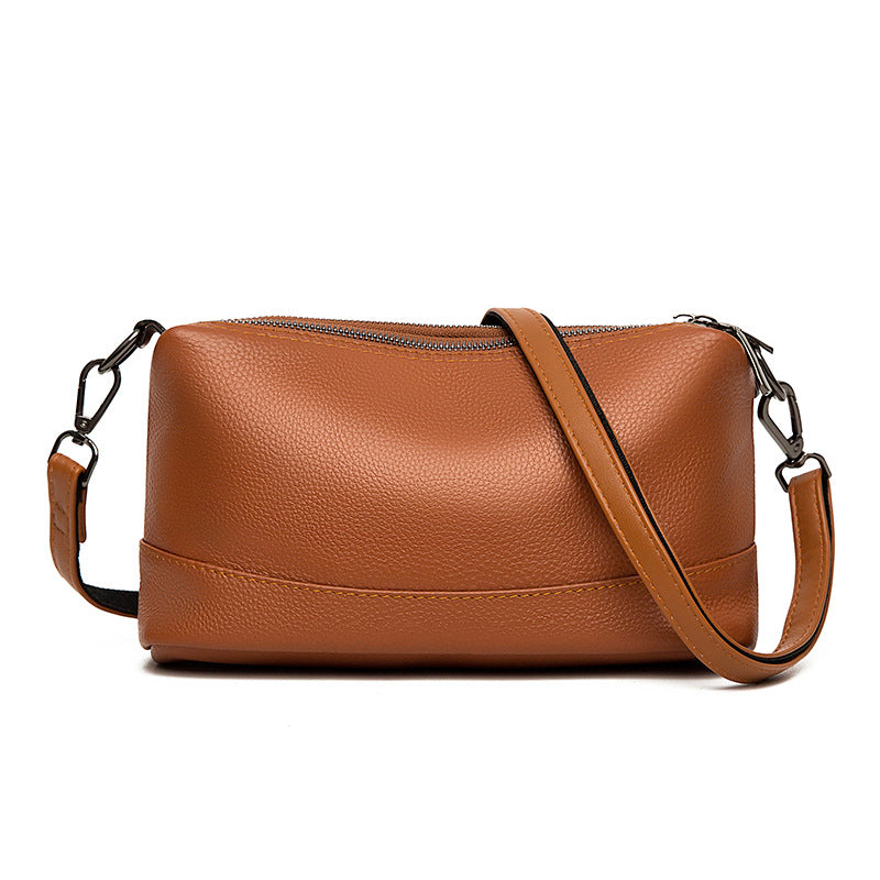 Women's First Layer Cowhide Soft Leather Zipper Light Luxury Shoulder Bags