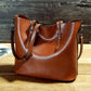 Women's Oil Wax Leather Solid Color Underarm Large Shoulder Bags