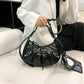 Women's Underarm Retro Rivet Motorcycle Pleated Crescent Crossbody Bags