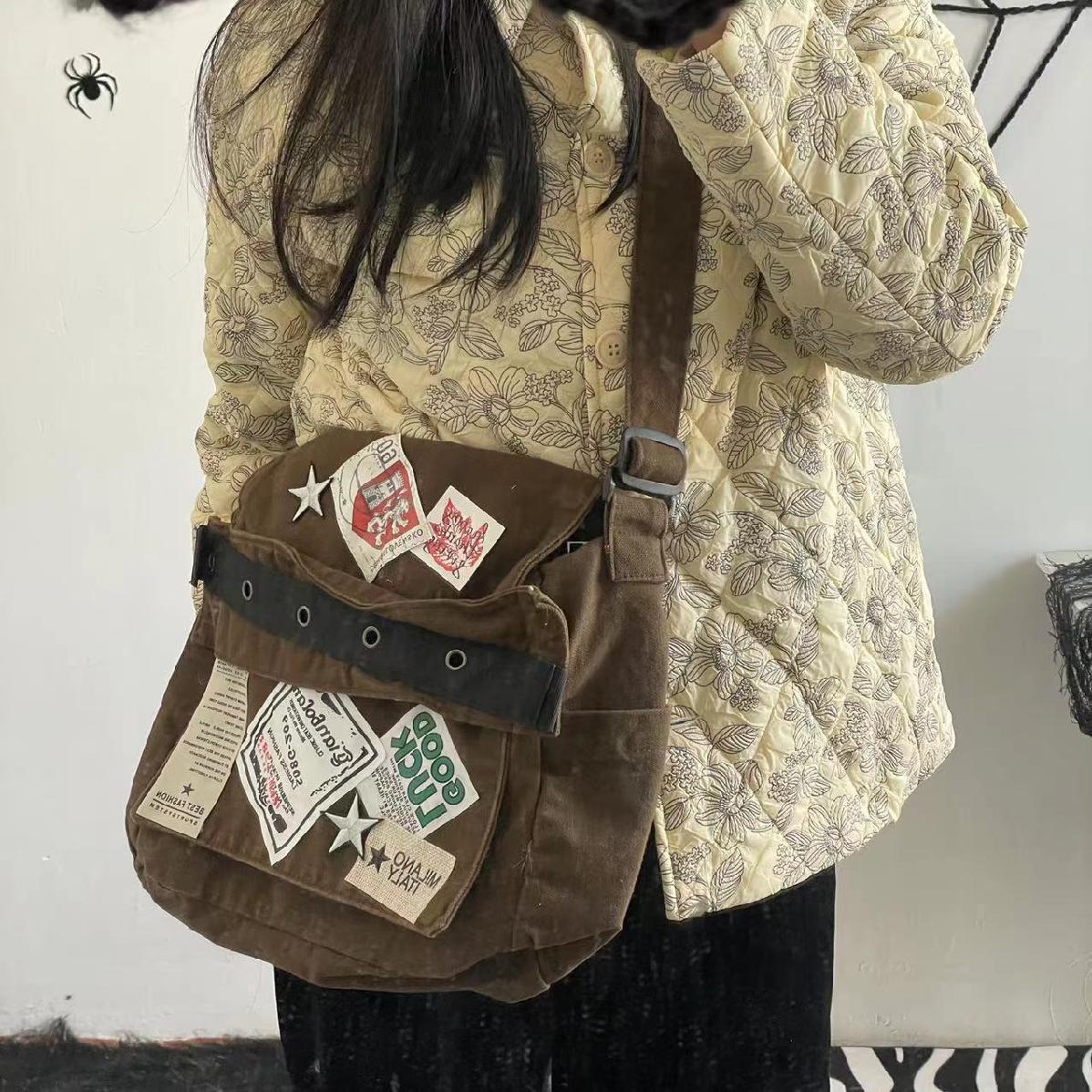 Autumn American Campus Hot Patch Distressed Crossbody Bags