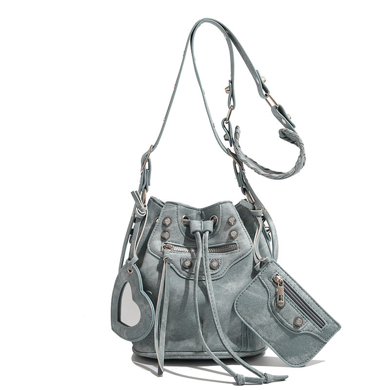 Women's Fashion Rivet Motorcycle Three-piece Set Wide Bags