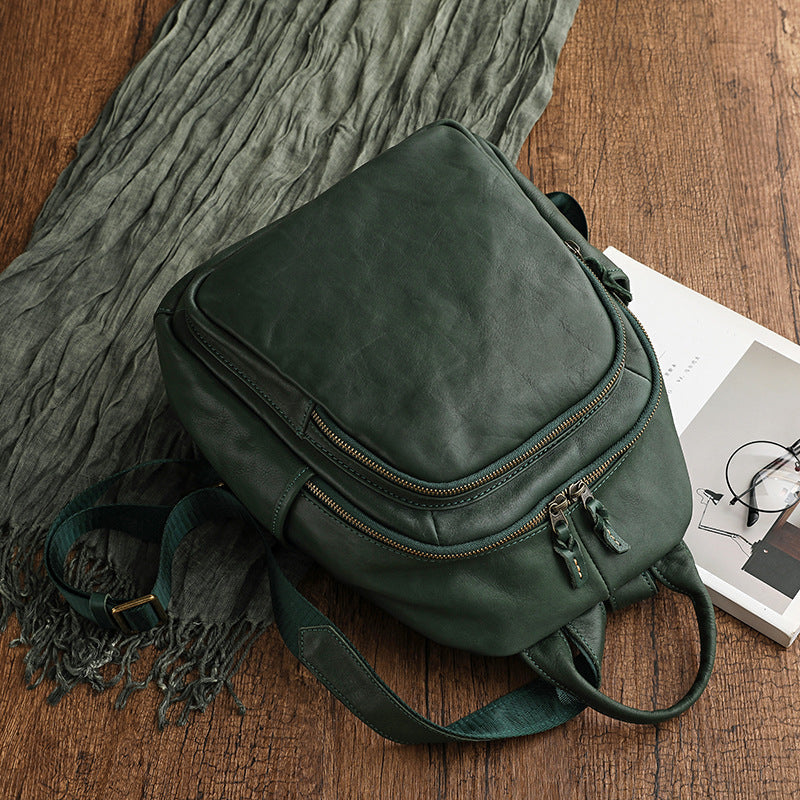 Vegetable Tanning Leather Waxing First Layer Water Dyed Retro Backpacks