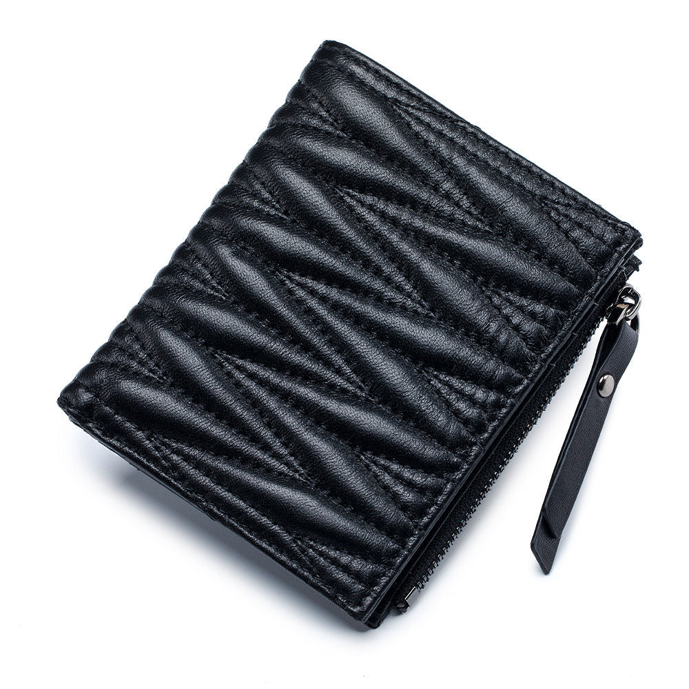 Women's Embroidered Folding Short Sheepskin Large Capacity Ladies Wallets