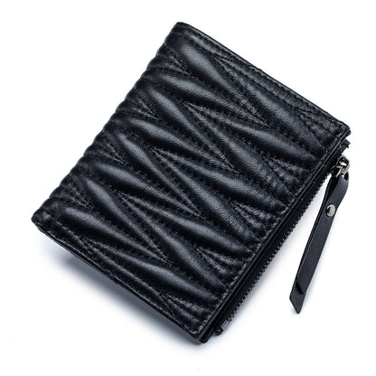 Women's Embroidered Folding Short Sheepskin Large Capacity Ladies Wallets