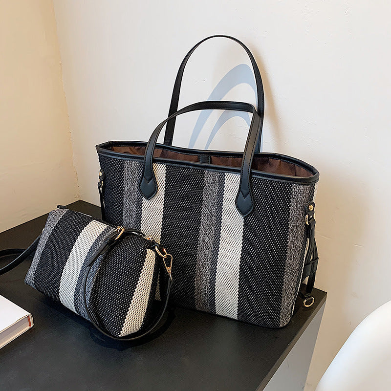 Canvas Large Capacity Underarm Popular Striped Shoulder Bags