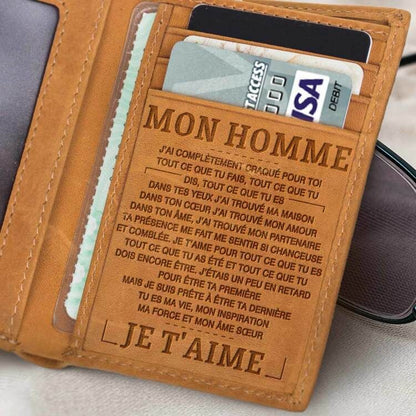 French Three-fold Crazy Horse Leather Cowhide Laser Men's Wallets