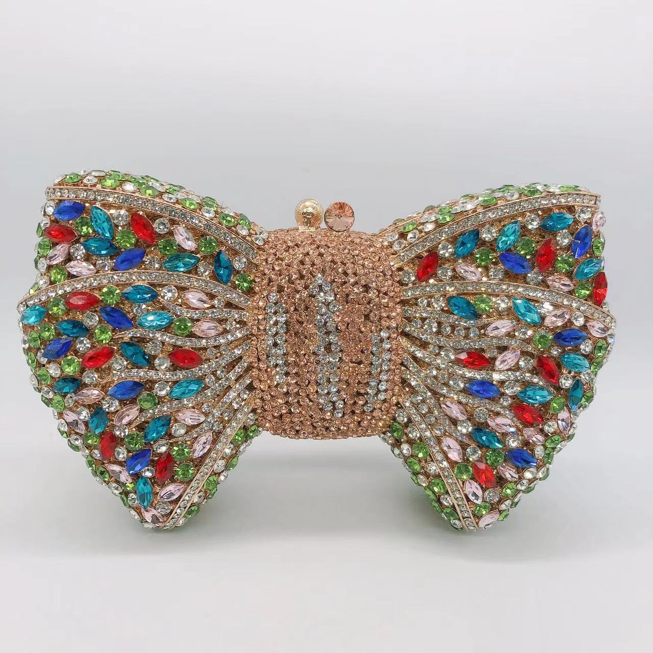 Women's Banquet Dress With Diamond Bow Holding Evening Bags