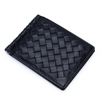 Women's & Men's & Authentic Leather Weave Gold Clip Ladies Wallets
