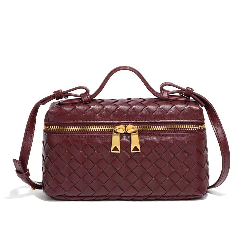 Box Weaving Lunch Two-way Zipper Closure Handbags