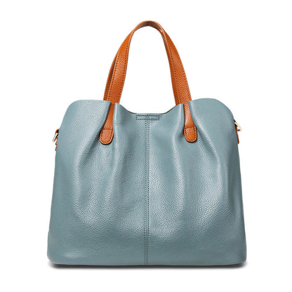 Women's Son Mother Contrast Color Genuine Leather Handbags