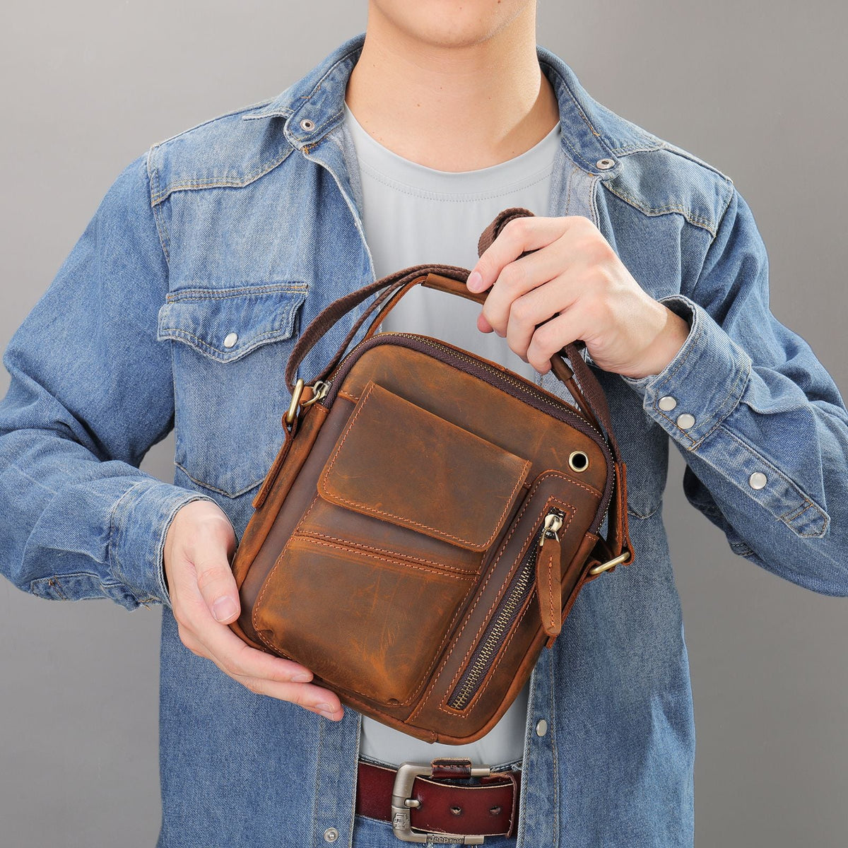 Men's Crazy Horse Leather High-grade First Layer Men's Shoulder Bags