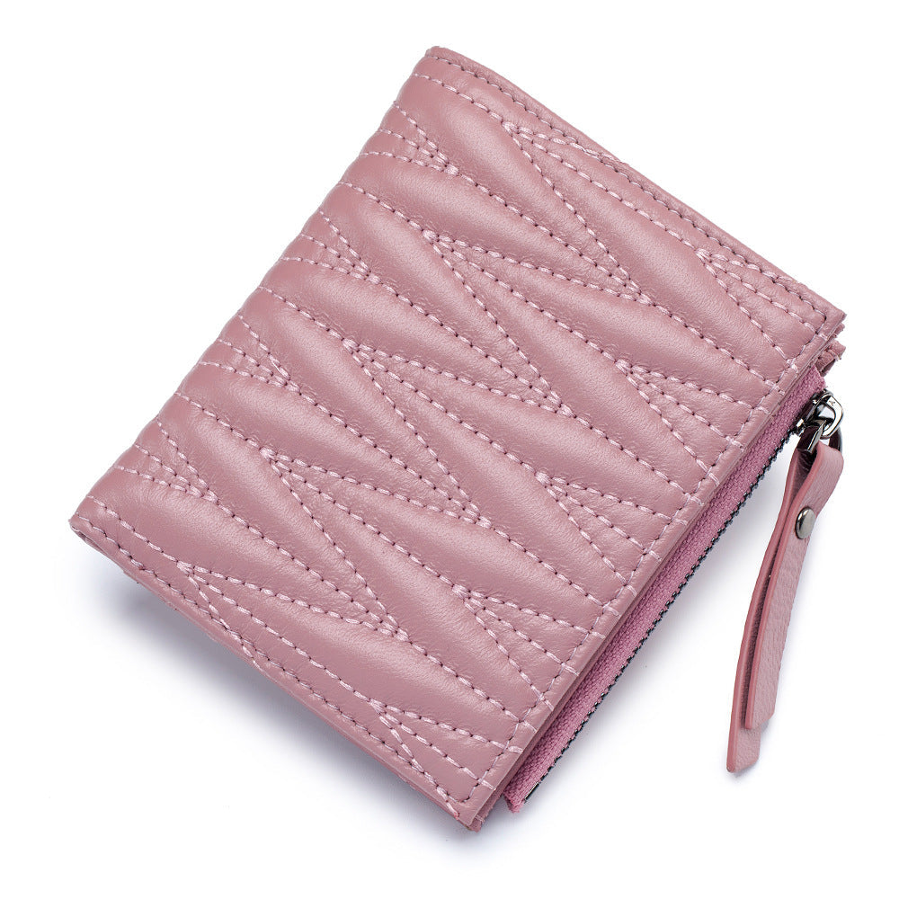 Women's Embroidered Folding Short Sheepskin Large Capacity Ladies Wallets