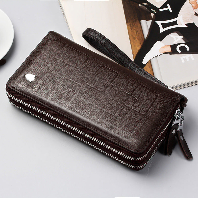 Men's Fashion Double Zip Clutch Long Genuine Men's Handbags