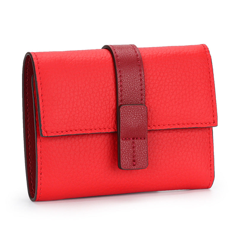 Women's Contrast Color First Layer Cowhide Hand-held Ladies Wallets