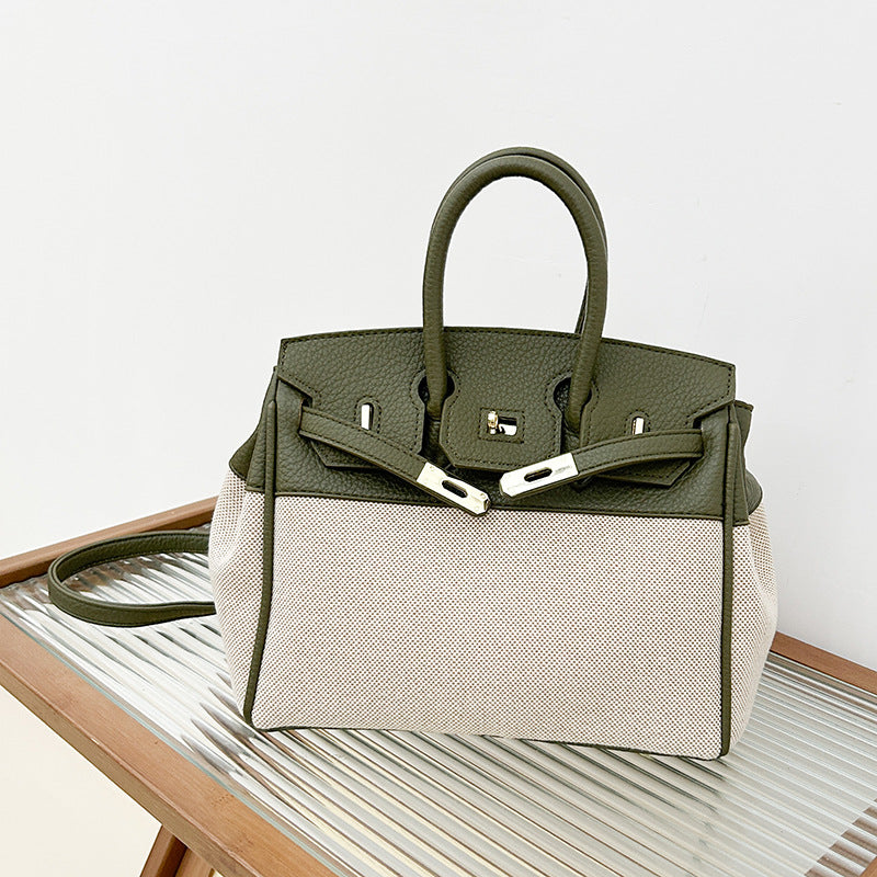 Women's High-grade Fashion Stitching Canvas Commuter Portable Bags