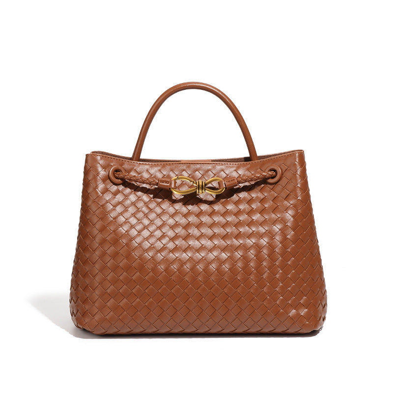 Women's Metal Cord Fastener Woven Portable Large Handbags