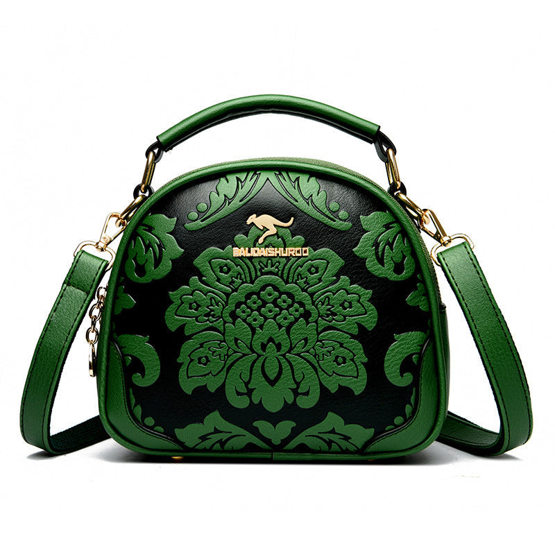 Women's Style Simple Round Ethnic Embossed Mother Crossbody Bags
