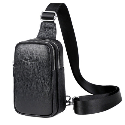Women's & Men's & Leather Packet Double Zipper Soft Cowhide Men's Chest Bags