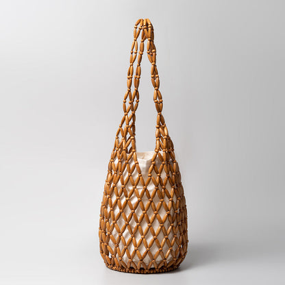 Women's Hollow Hand-woven Design Wooden Bead Summer Handbags