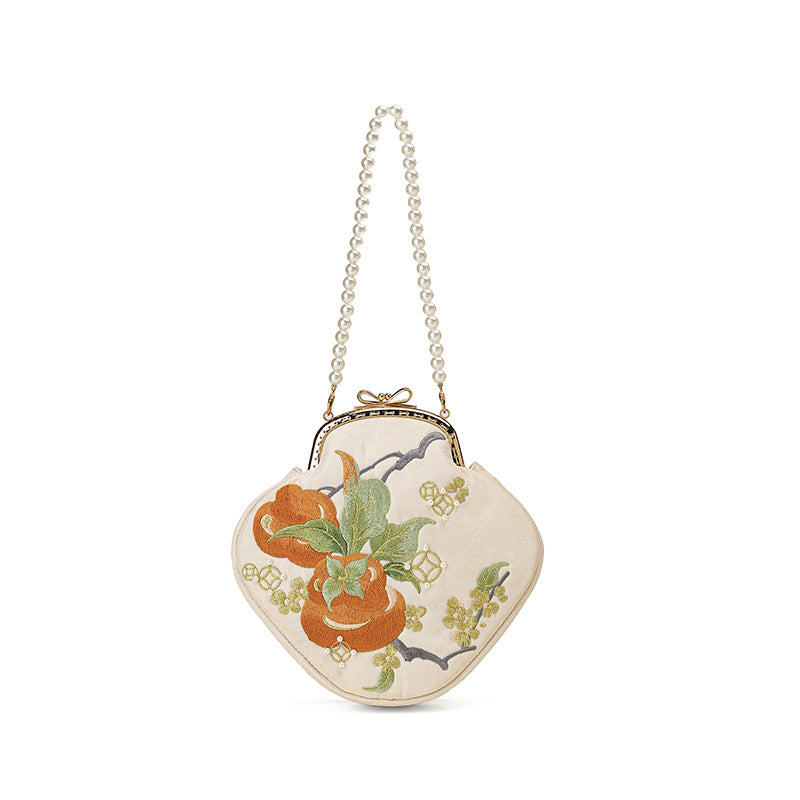 Persimmon Cheng Embroidered Ancient Style Cheongsam Banquet Handle