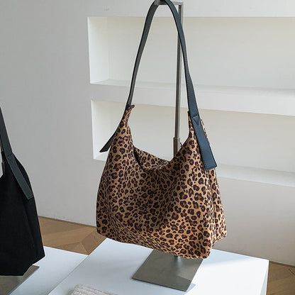 Women's Niche Vintage Leopard Print Canvas Large Shoulder Bags
