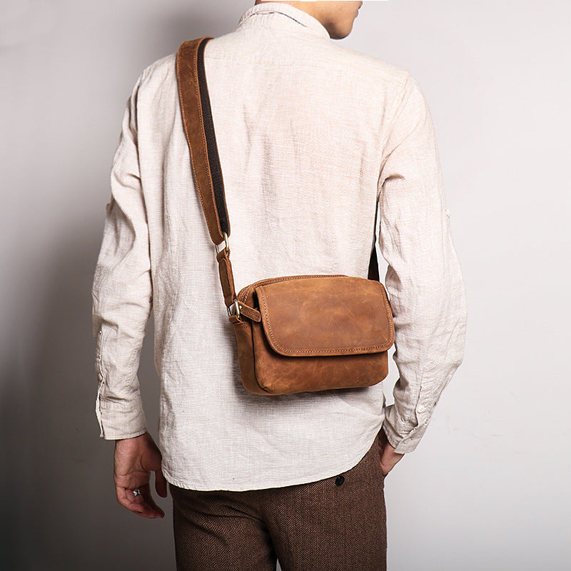 Women's & Men's Crazy Horse Leather Retro Large Capacity Small Square Bags