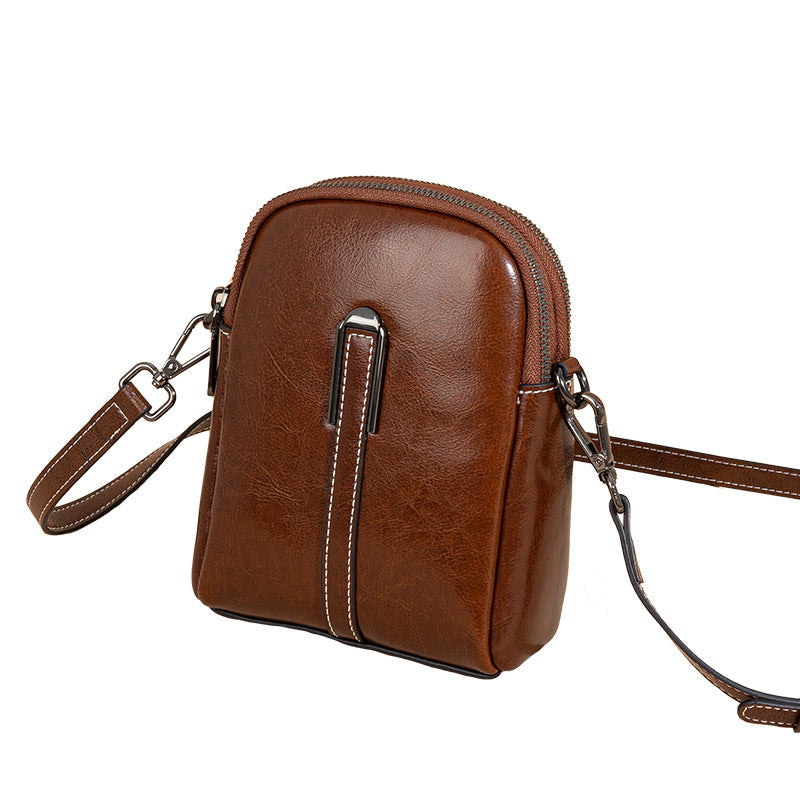 Women's Trendy Vintage Oil Wax Cowhide Double Crossbody Bags
