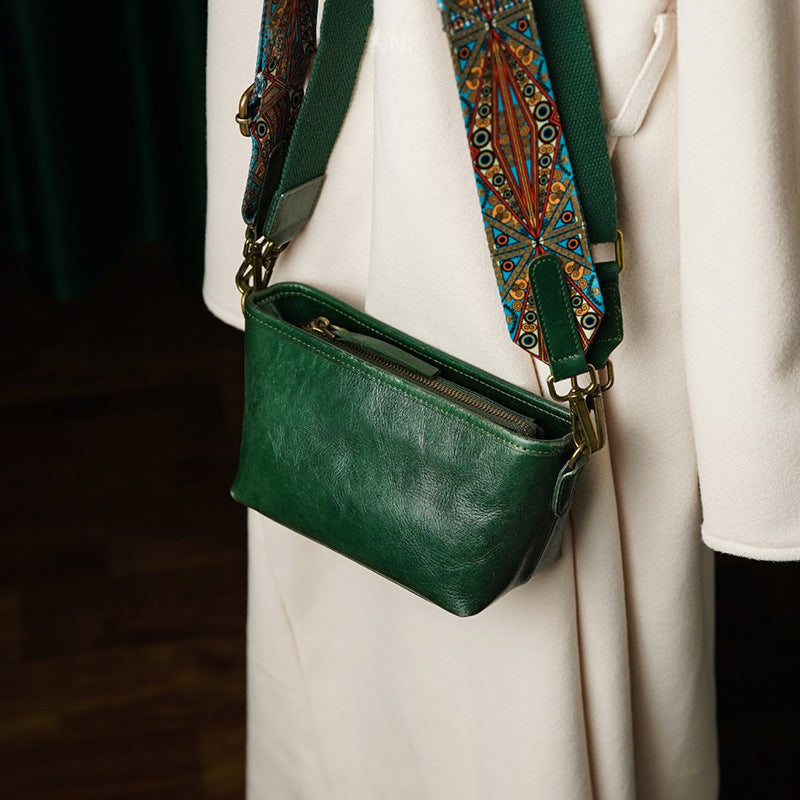 Women's Leather First Layer Cowhide Wide Strap Shoulder Bags